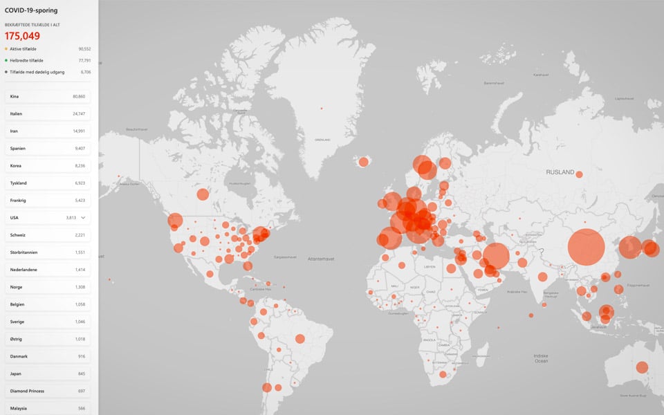 Microsoft lancerer online kort over spredningen af Coronavirus
